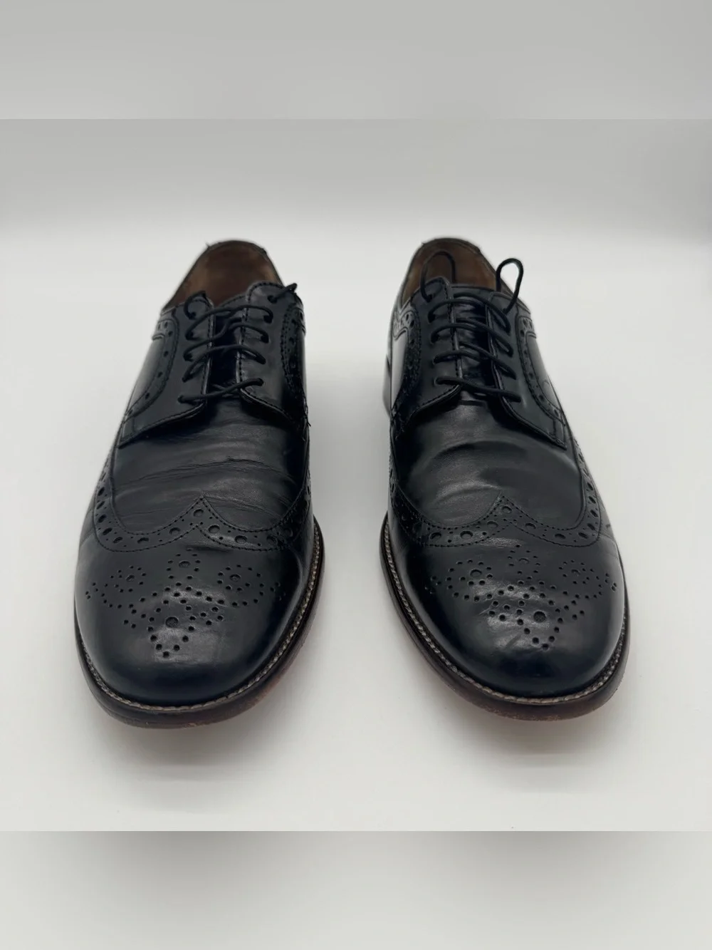 Johnston & Murphy Wingtip Oxford Shoes Brogue Black Leather Mens Size 10.5